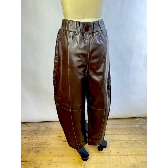 RARE FIND Ganni Wide Leg Lamb Leather Pants - Picture 1 of 9